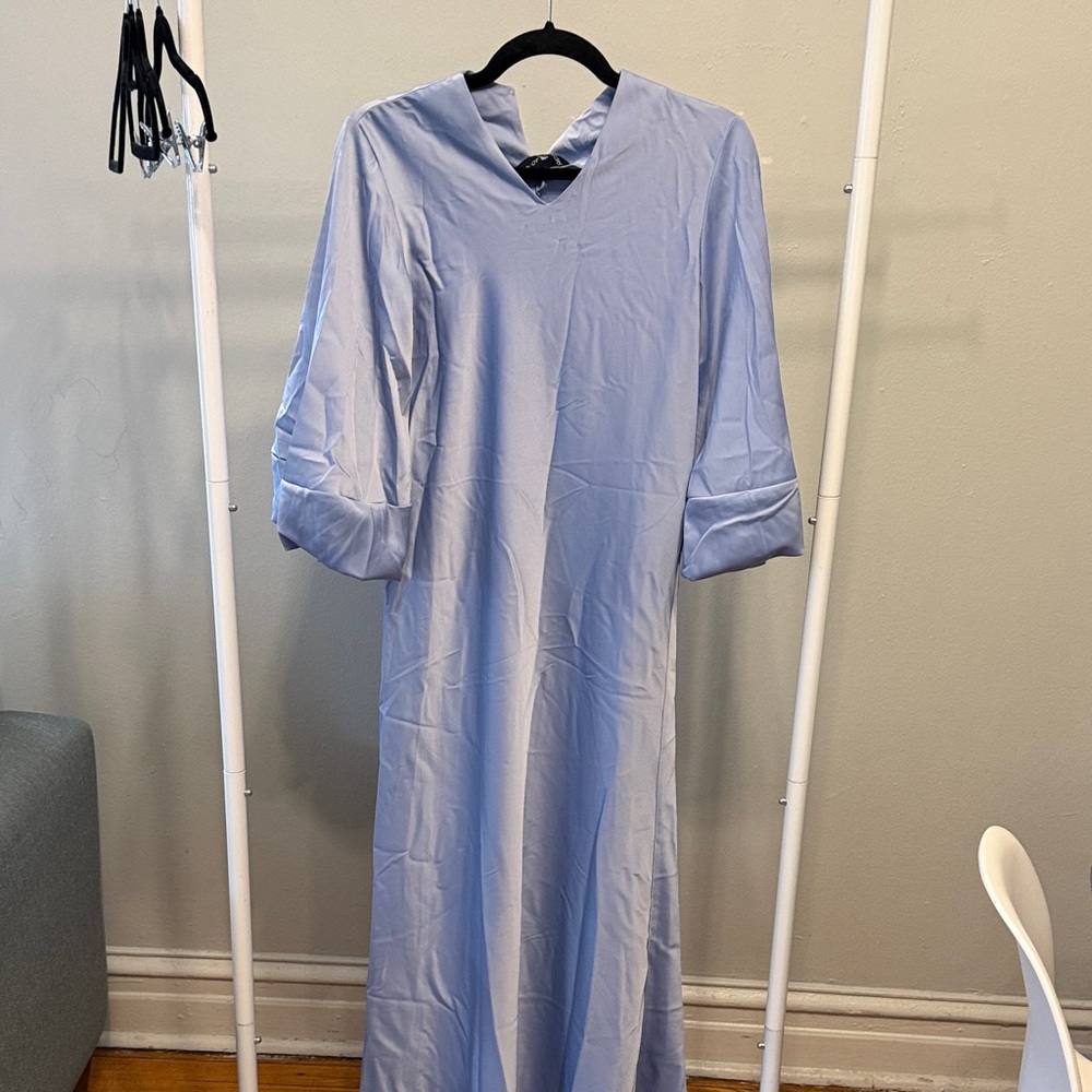 Light Blue V-Neck Long Sleeve Women's Dress